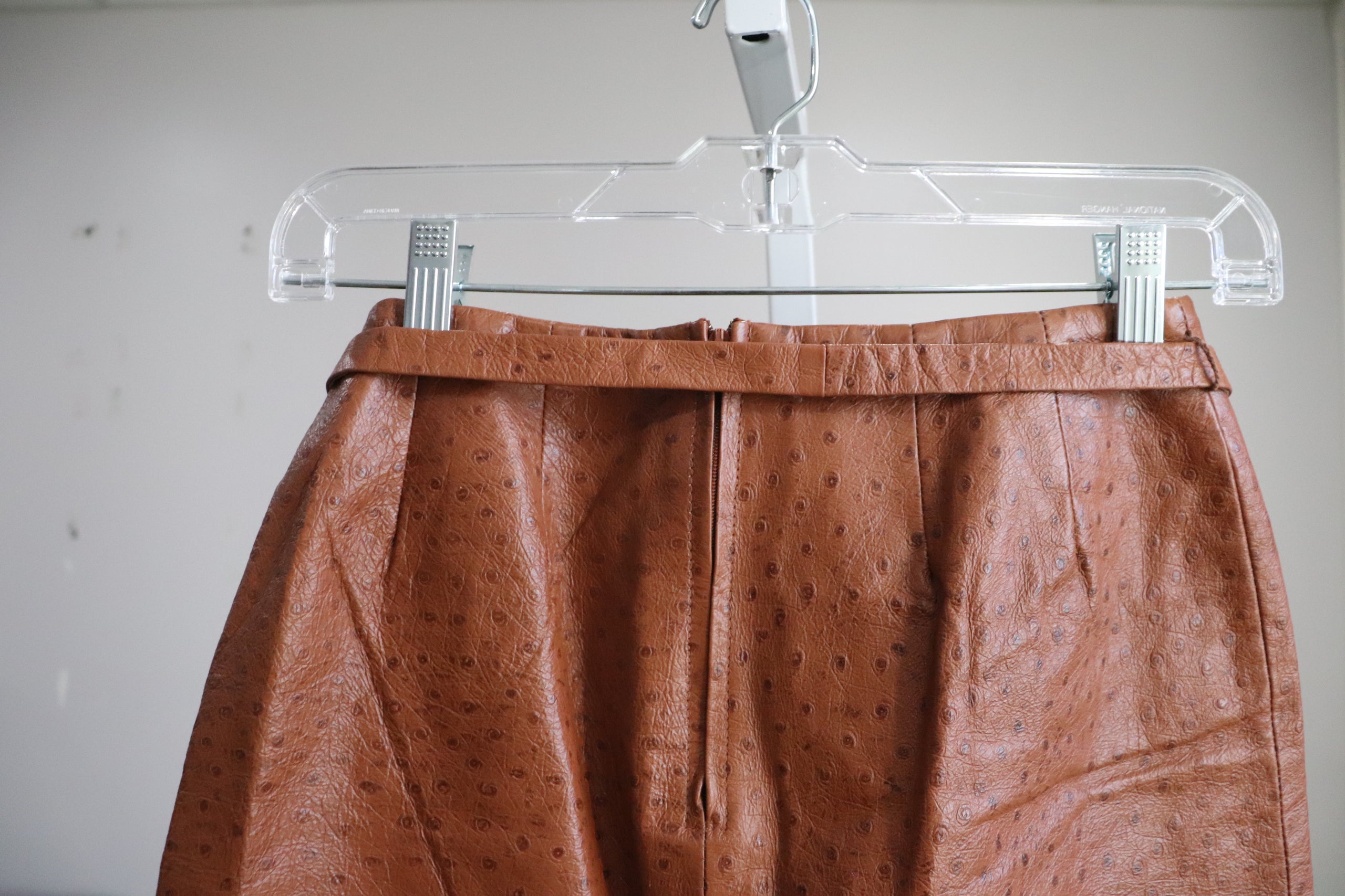 Vintage Brown Ostrich Skin Leather Mini Skirt by Hugo Buscati GeekBetty Vintage